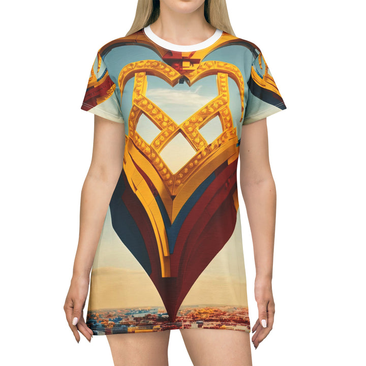 Colorful Heart Sculpture - T-Shirt Dress - All Over Prints - g(0D·IO) - XS - -