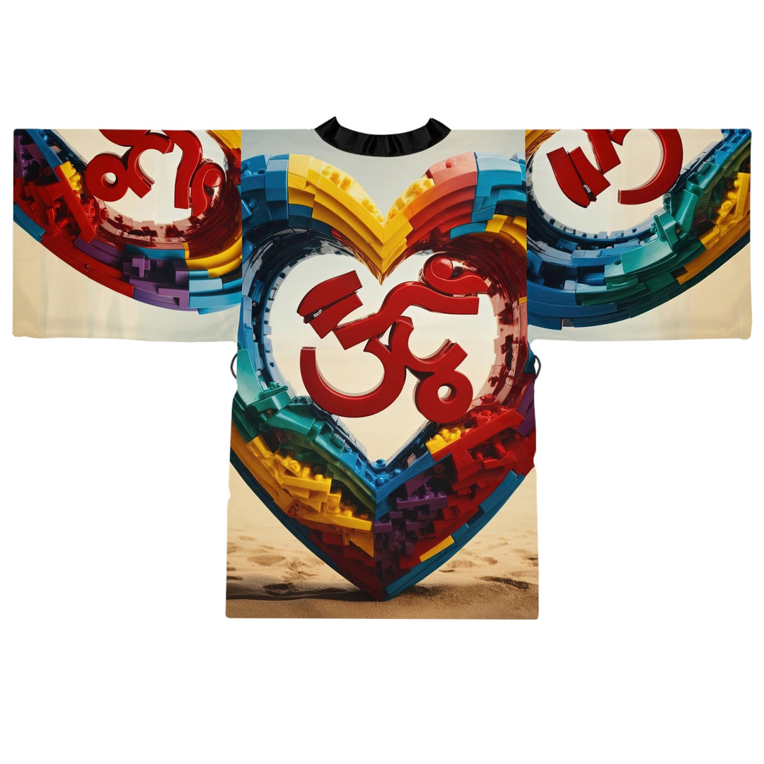 Colorful Love Om - Long Sleeve Kimono Robe - All Over Prints - g(0D·IO) - XS - Black -