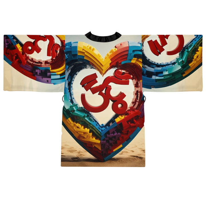 Colorful Love Om - Long Sleeve Kimono Robe - All Over Prints - g(0D·IO) - XS - Black -