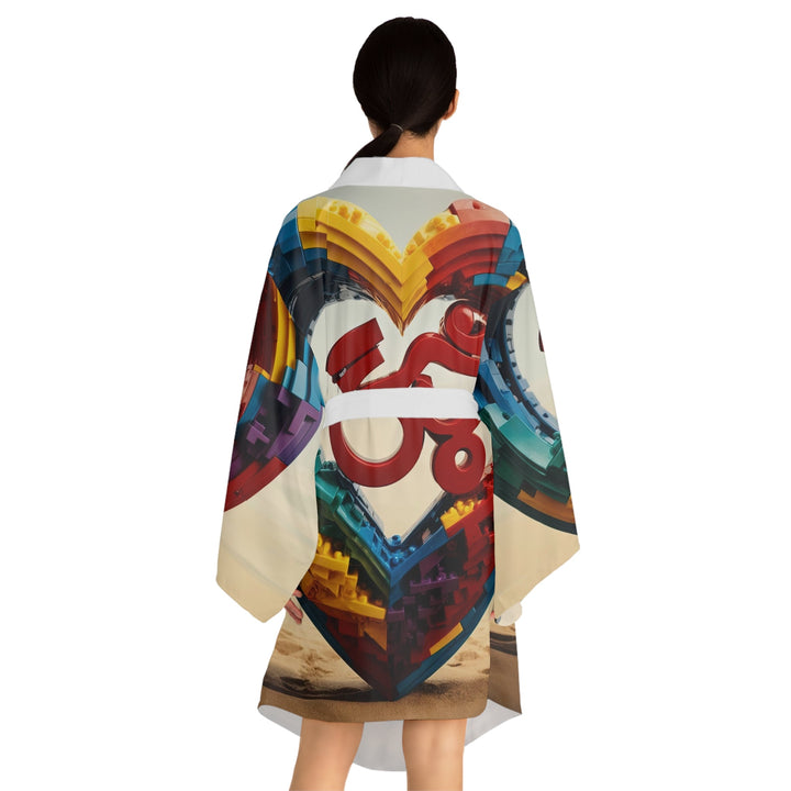 Colorful Love Om - Long Sleeve Kimono Robe - All Over Prints - g(0D·IO) - XS - Black -