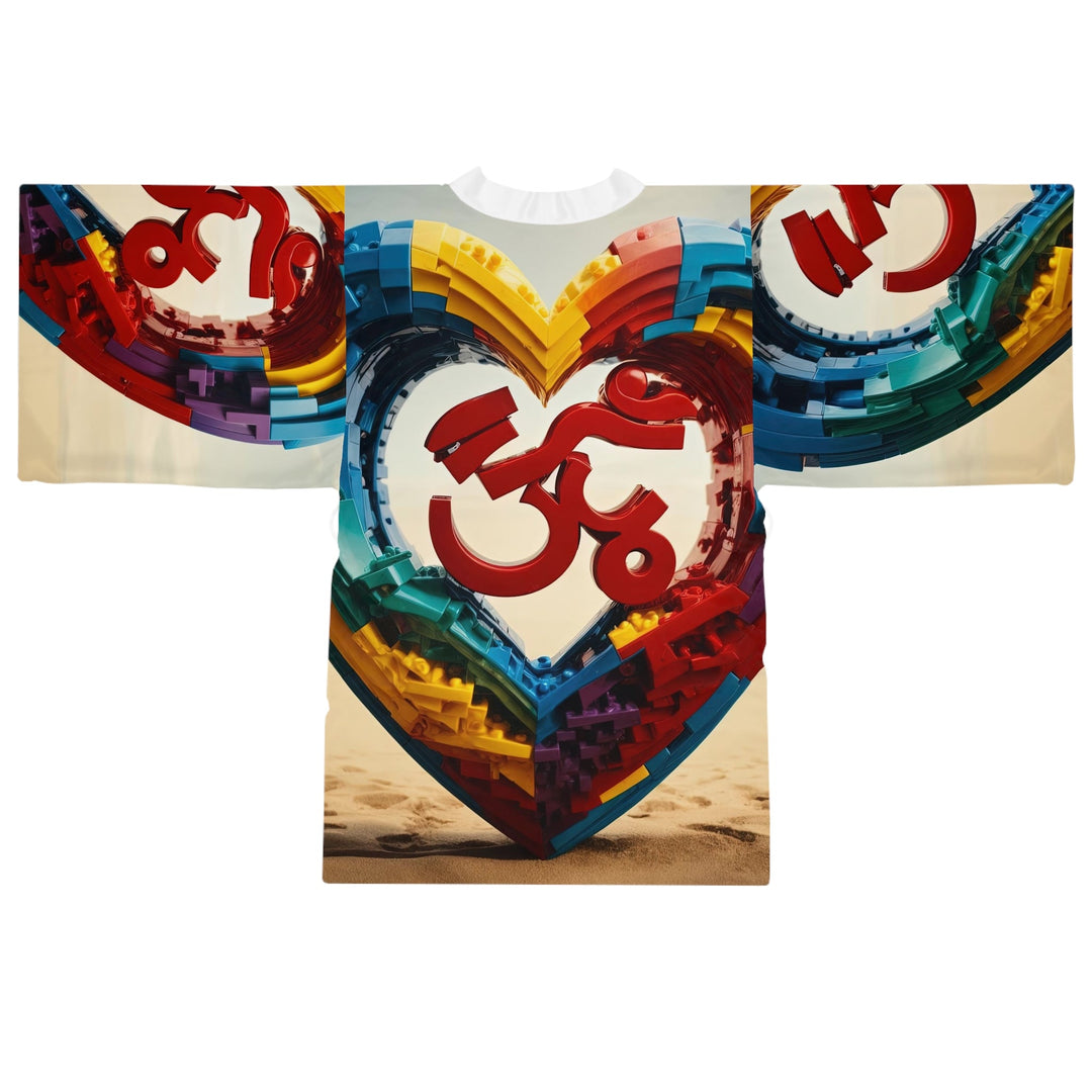 Colorful Love Om - Long Sleeve Kimono Robe - All Over Prints - g(0D·IO) - XS - Black -