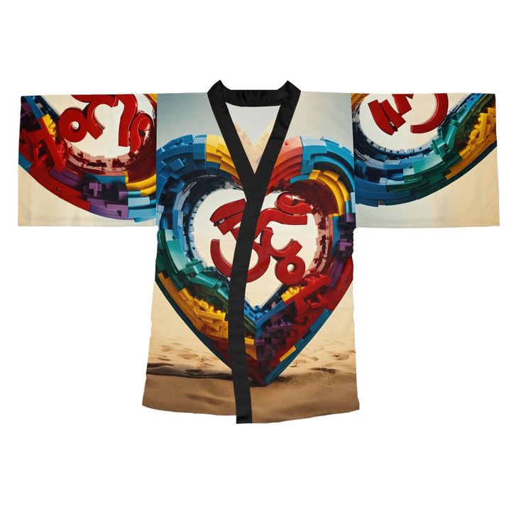 Colorful Love Om - Long Sleeve Kimono Robe - All Over Prints - g(0D·IO) - XS - Black -