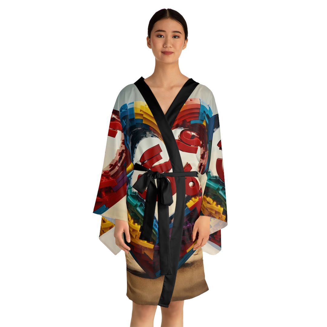 Colorful Love Om - Long Sleeve Kimono Robe - All Over Prints - g(0D·IO) - XS - Black -