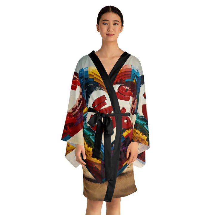 Colorful Love Om - Long Sleeve Kimono Robe - All Over Prints - g(0D·IO) - XS - Black -