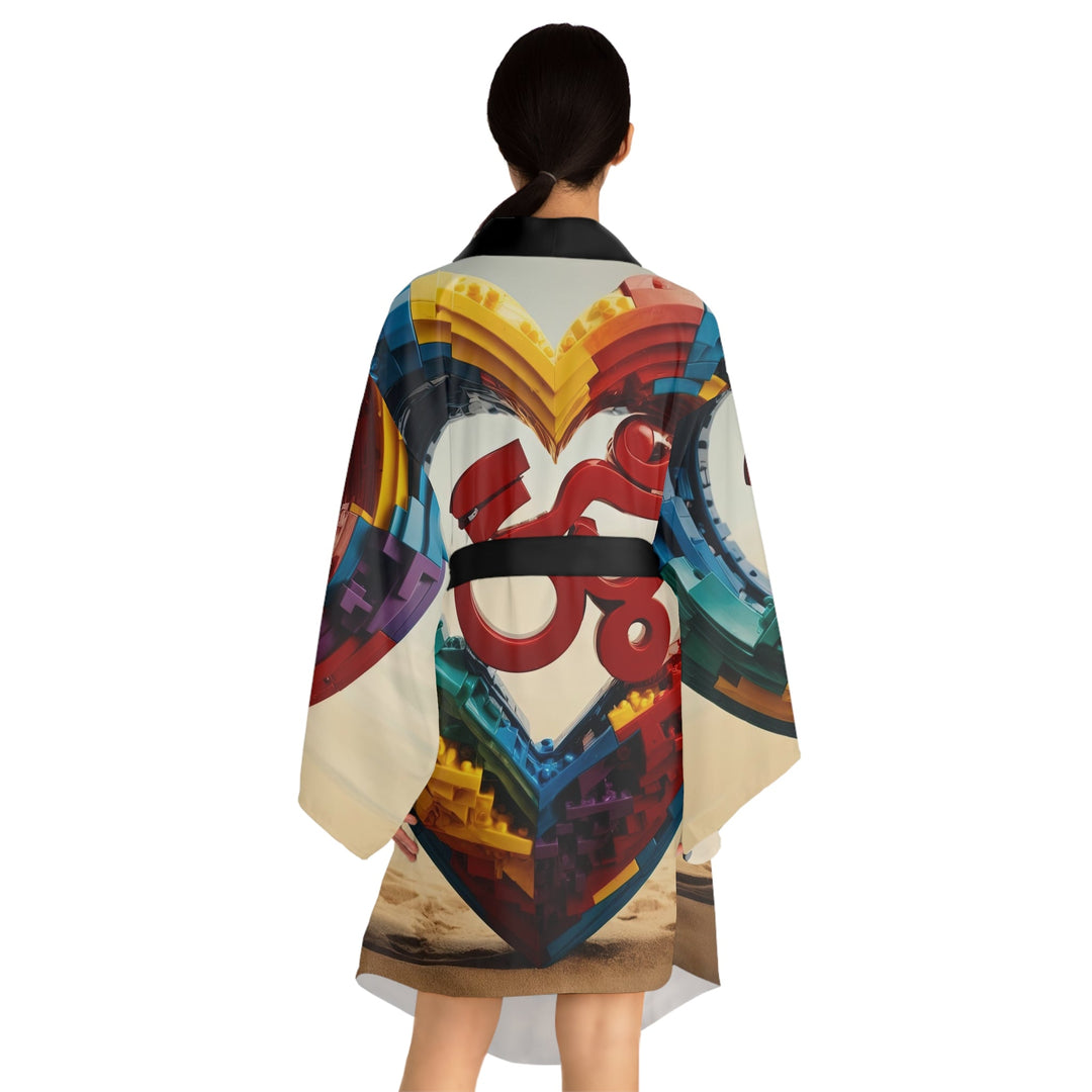 Colorful Love Om - Long Sleeve Kimono Robe - All Over Prints - g(0D·IO) - XS - Black -