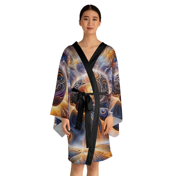 Cosmic Consciousness Awakening - Long Sleeve Kimono Robe - All Over Prints - g(0D·IO) - XS - Black -