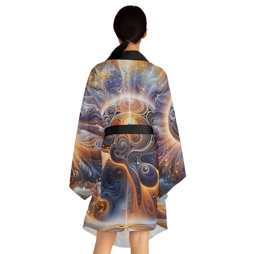 Cosmic Consciousness Awakening - Long Sleeve Kimono Robe - All Over Prints - g(0D·IO) - XS - Black -