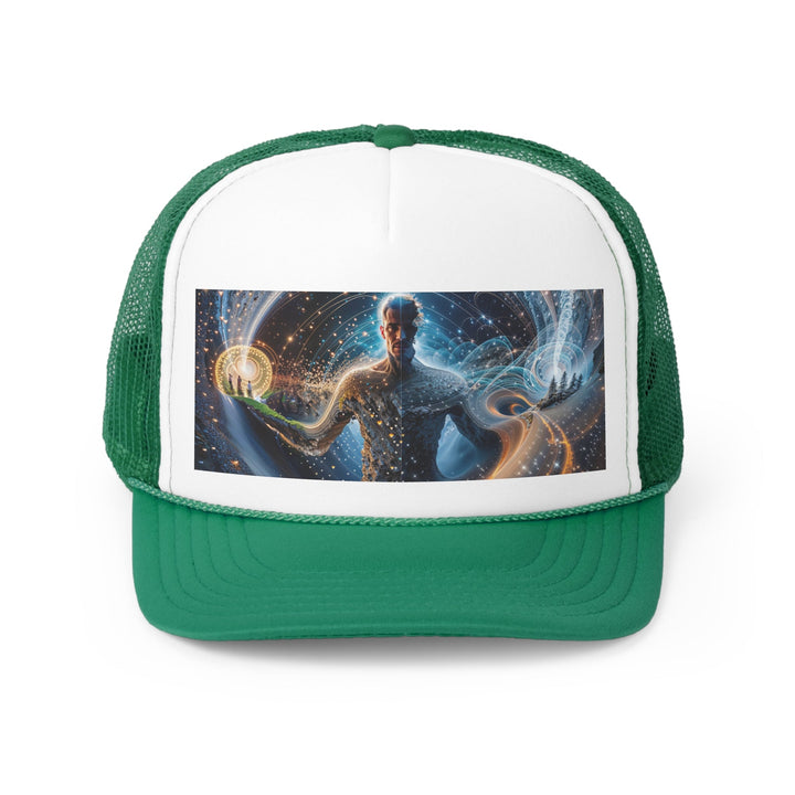 Cosmic Consciousness Cascade - Trucker Hat - Hats - g(0D·IO) - Green - One size -