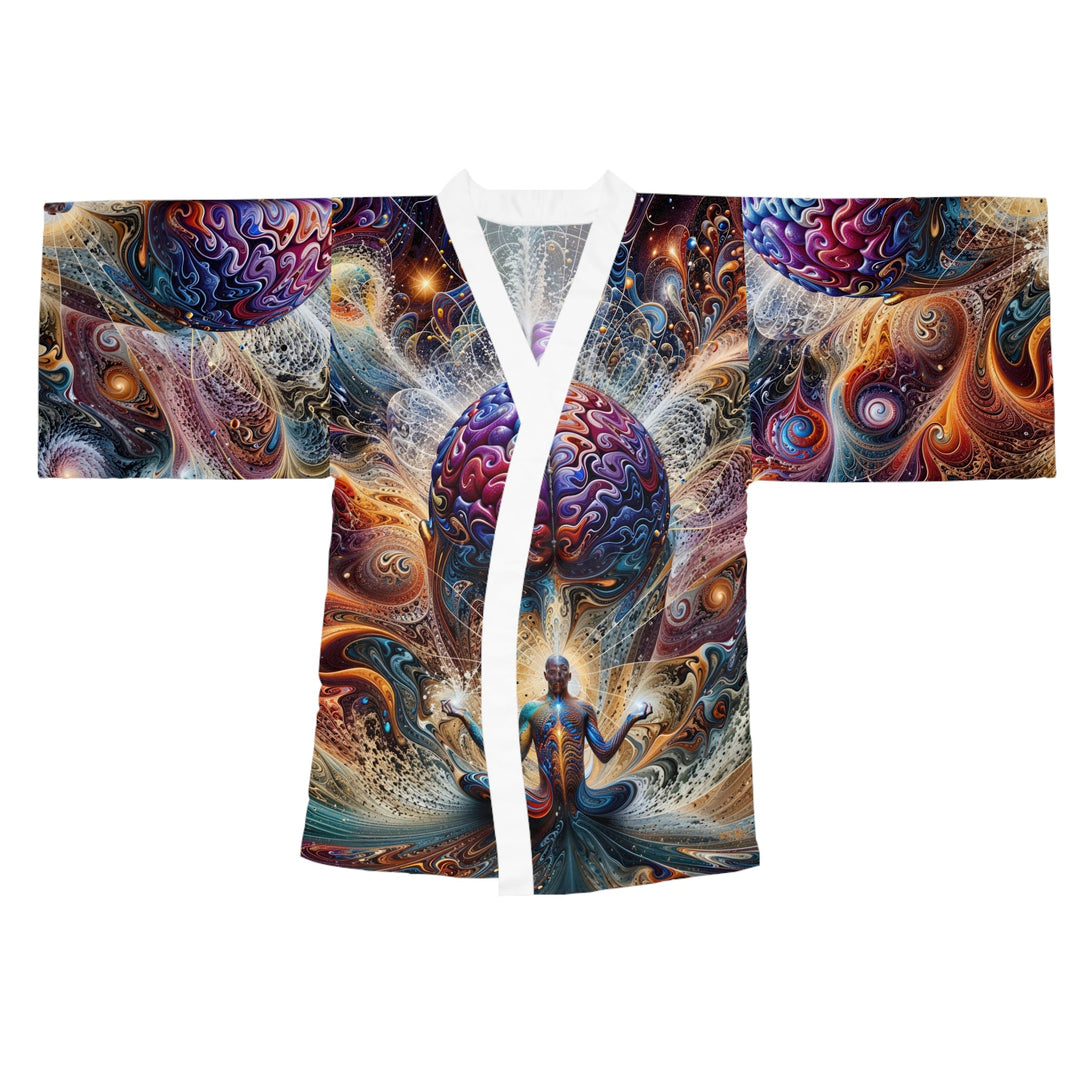 Cosmic Consciousness Meditation - Long Sleeve Kimono Robe - All Over Prints - g(0D·IO) - XS - White -