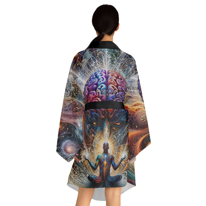 Cosmic Consciousness Meditation - Long Sleeve Kimono Robe - All Over Prints - g(0D·IO) - XS - Black -