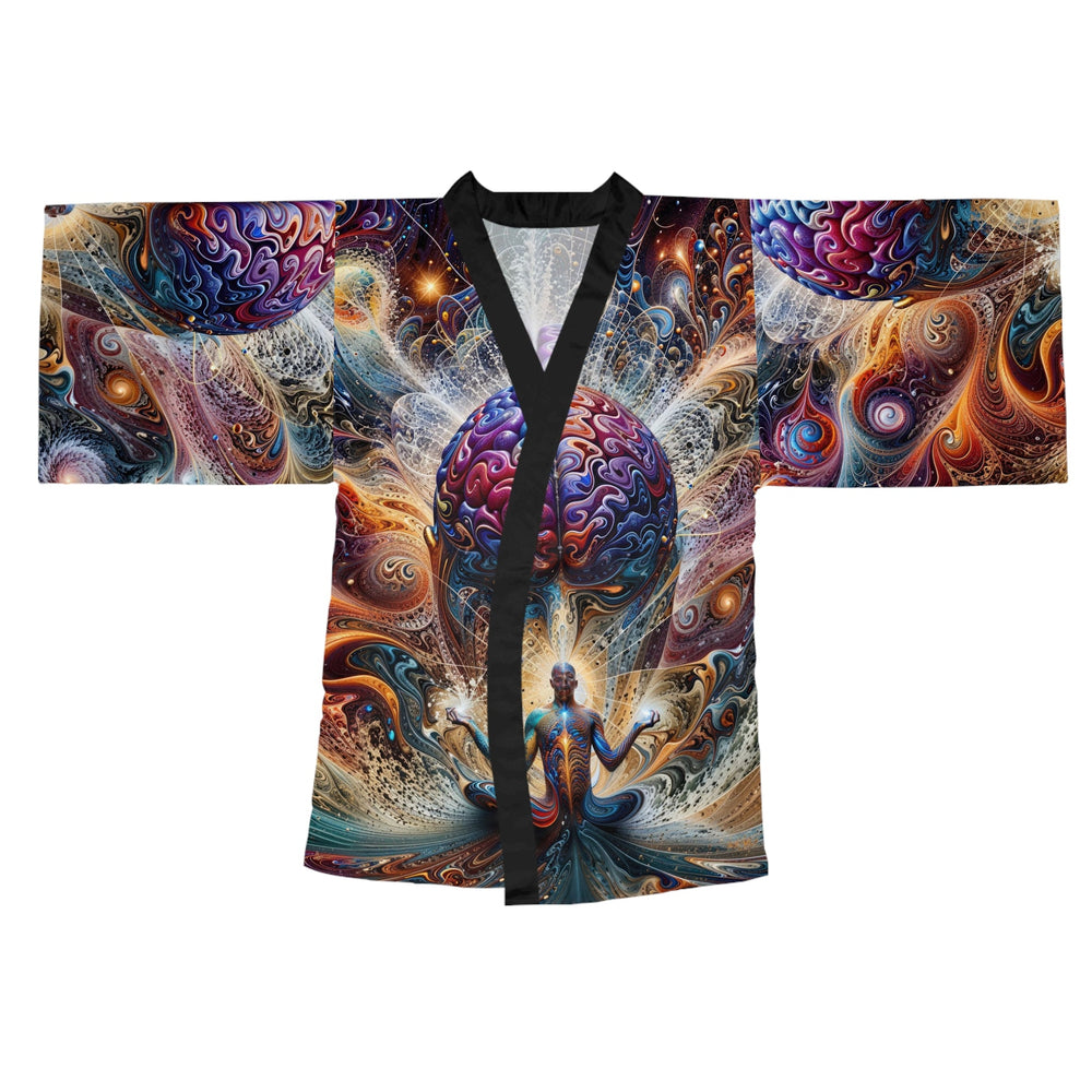 Cosmic Consciousness Meditation - Long Sleeve Kimono Robe - All Over Prints - g(0D·IO) - XS - Black -