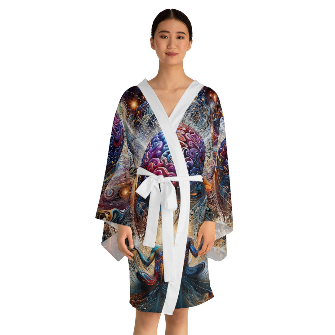 Cosmic Consciousness Meditation - Long Sleeve Kimono Robe - All Over Prints - g(0D·IO) - XS - Black -