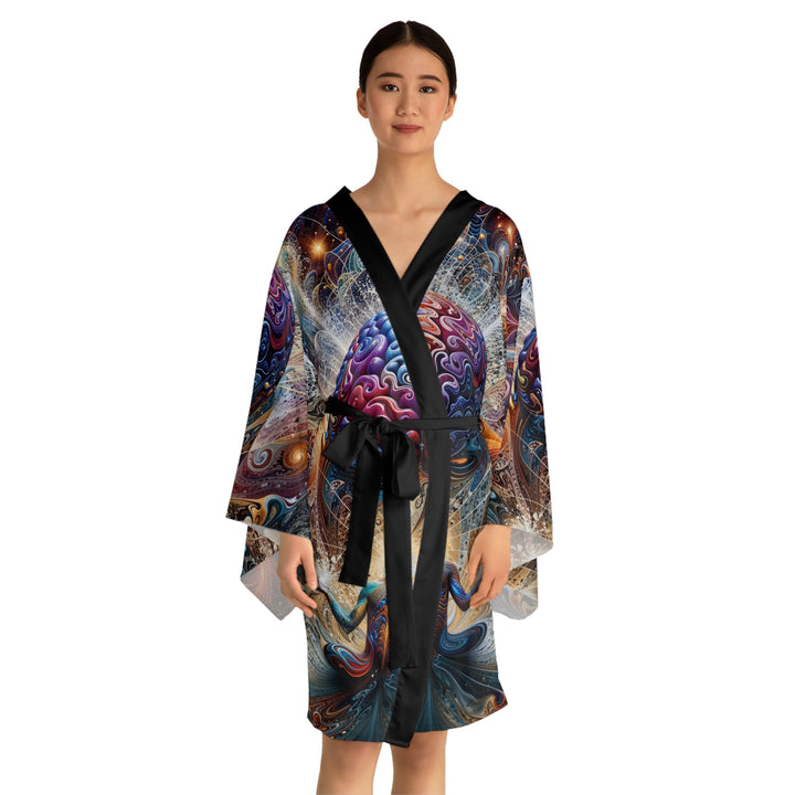 Cosmic Consciousness Meditation - Long Sleeve Kimono Robe - All Over Prints - g(0D·IO) - XS - Black -