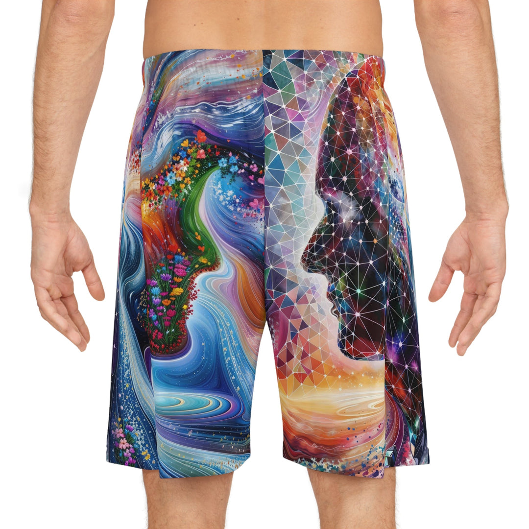 Cosmic Dream Silhouette - AOP Basketball Shorts - All Over Prints - g(0D·IO) - Seam thread color automatically matched to design - XS -