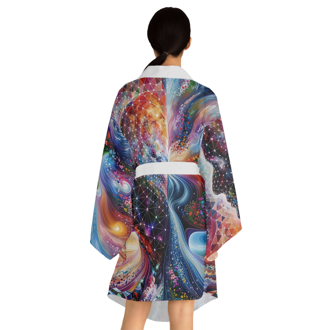 Cosmic Dream Silhouette - Long Sleeve Kimono Robe - All Over Prints - g(0D·IO) - XS - Black -