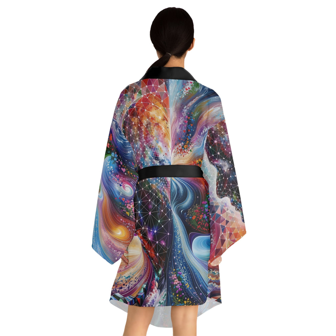 Cosmic Dream Silhouette - Long Sleeve Kimono Robe - All Over Prints - g(0D·IO) - XS - Black -