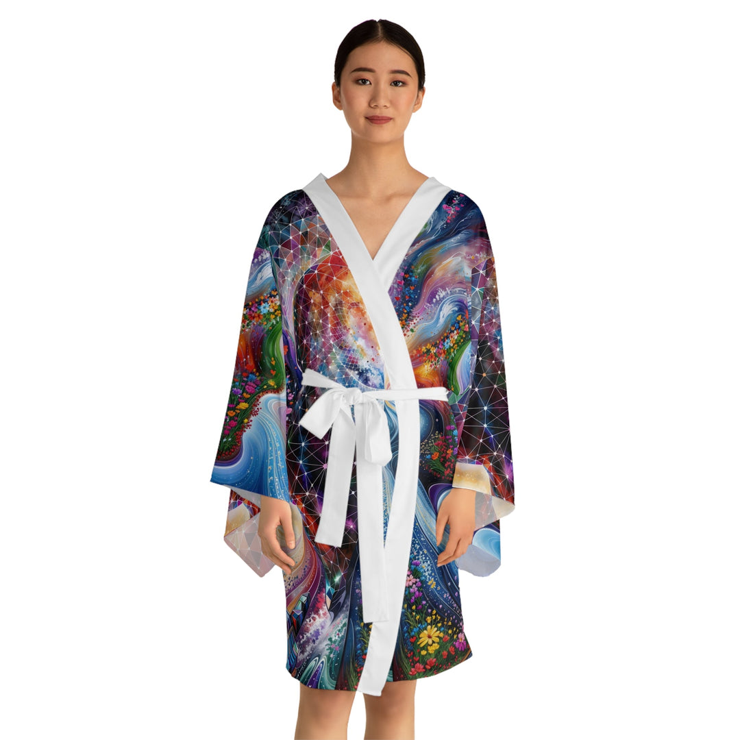 Cosmic Dream Silhouette - Long Sleeve Kimono Robe - All Over Prints - g(0D·IO) - XS - Black -