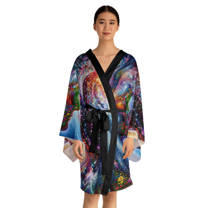 Cosmic Dream Silhouette - Long Sleeve Kimono Robe - All Over Prints - g(0D·IO) - XS - Black -