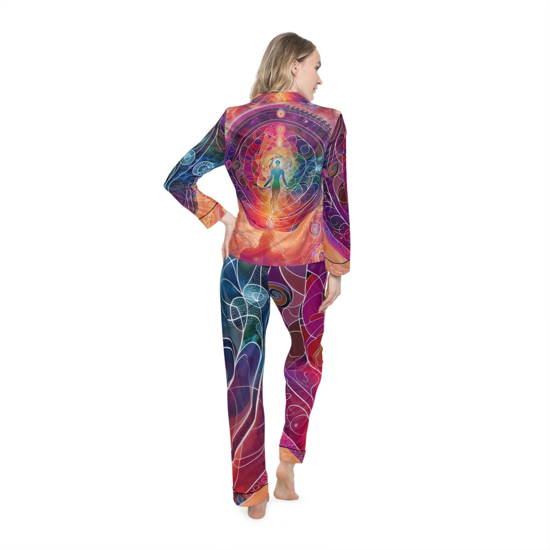 Cosmic Energy Flow - Women's Satin Pajamas - All Over Prints - g(0D·IO) - XS/S - Black -