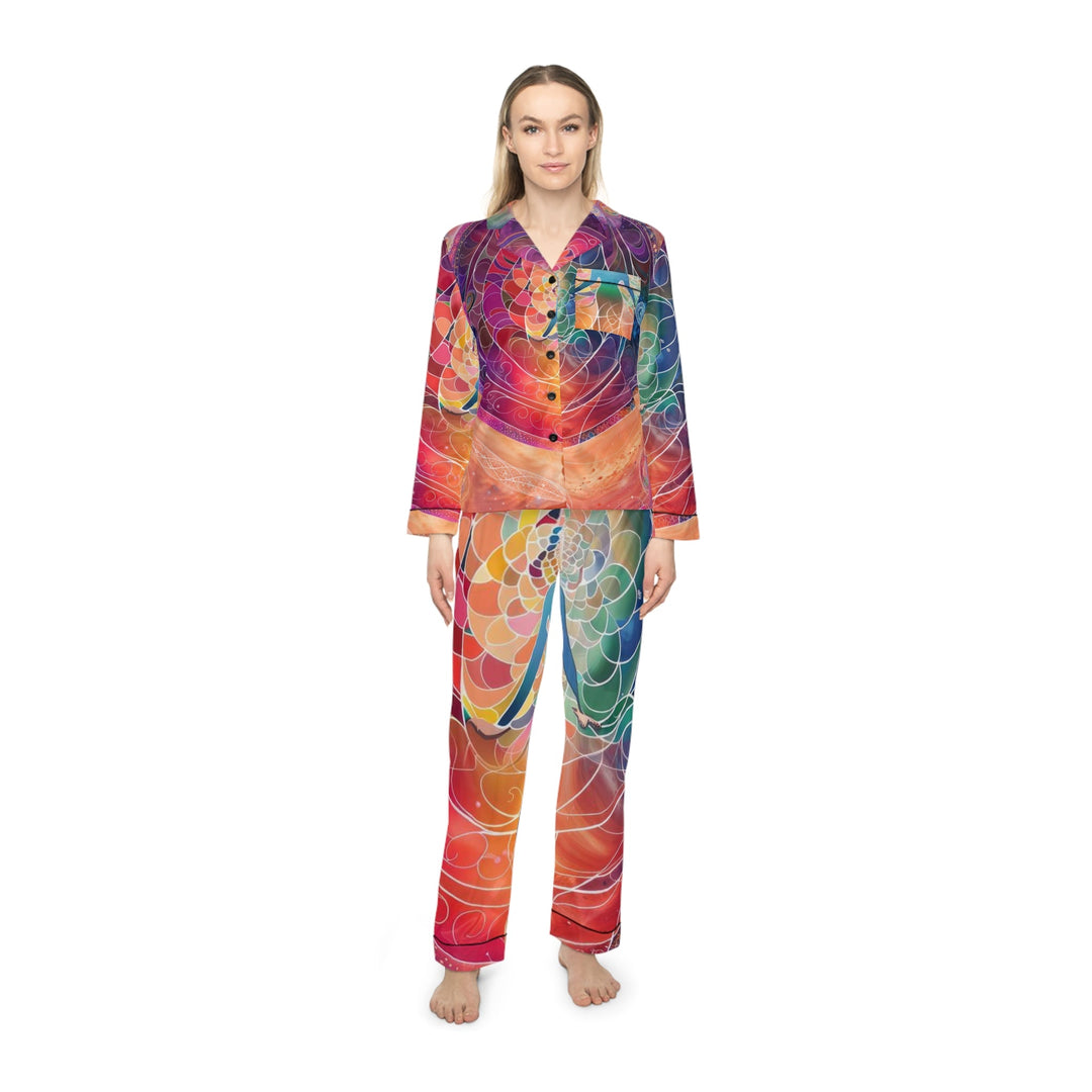 Cosmic Energy Flow - Women's Satin Pajamas - All Over Prints - g(0D·IO) - XS/S - Black -