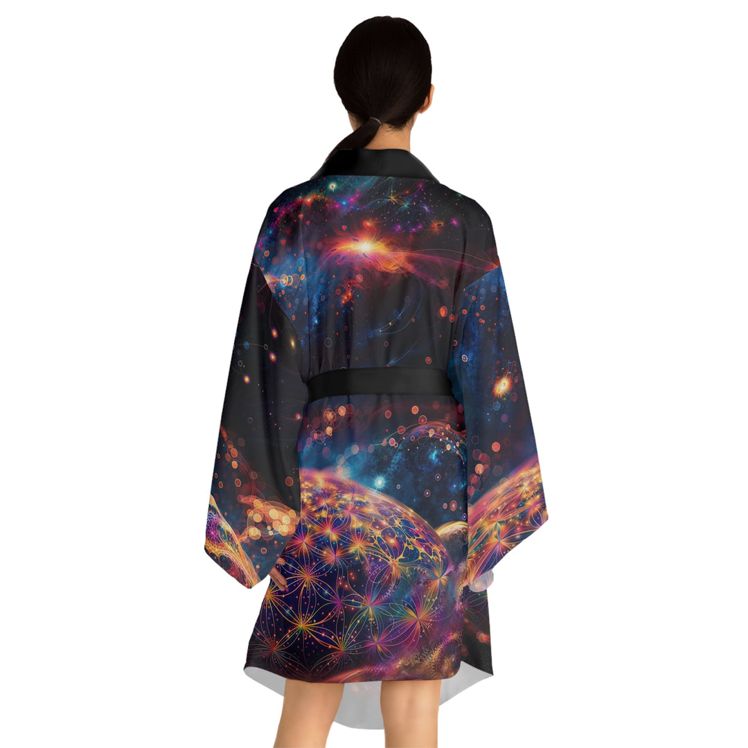 Cosmic Energy Tapestry - Long Sleeve Kimono Robe - All Over Prints - g(0D·IO) - XS - Black -