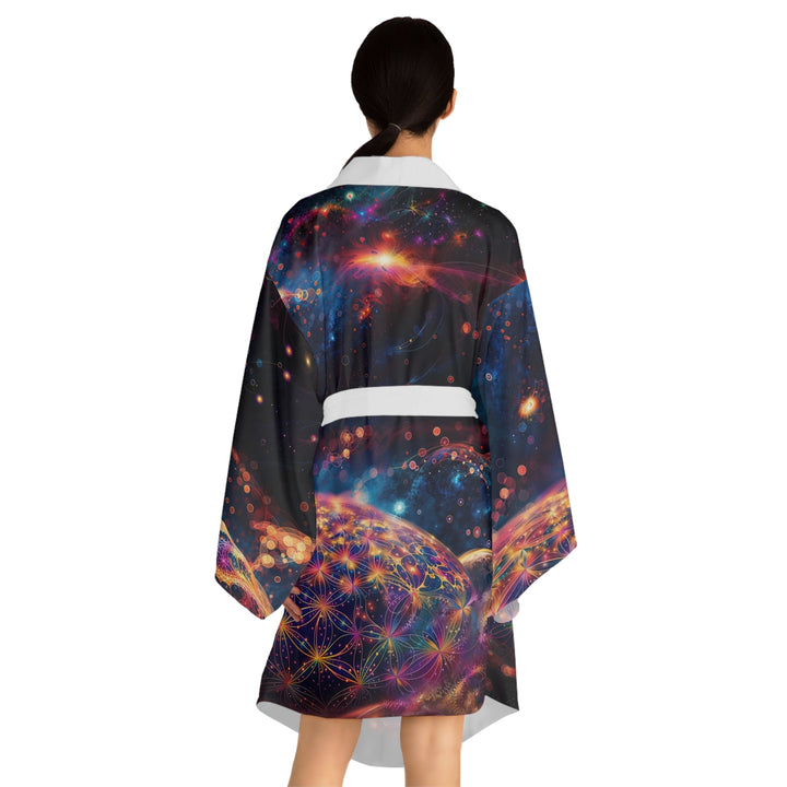 Cosmic Energy Tapestry - Long Sleeve Kimono Robe - All Over Prints - g(0D·IO) - XS - Black -