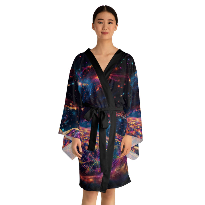 Cosmic Energy Tapestry - Long Sleeve Kimono Robe - All Over Prints - g(0D·IO) - XS - Black -