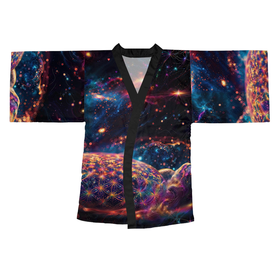 Cosmic Energy Tapestry - Long Sleeve Kimono Robe - All Over Prints - g(0D·IO) - XS - Black -