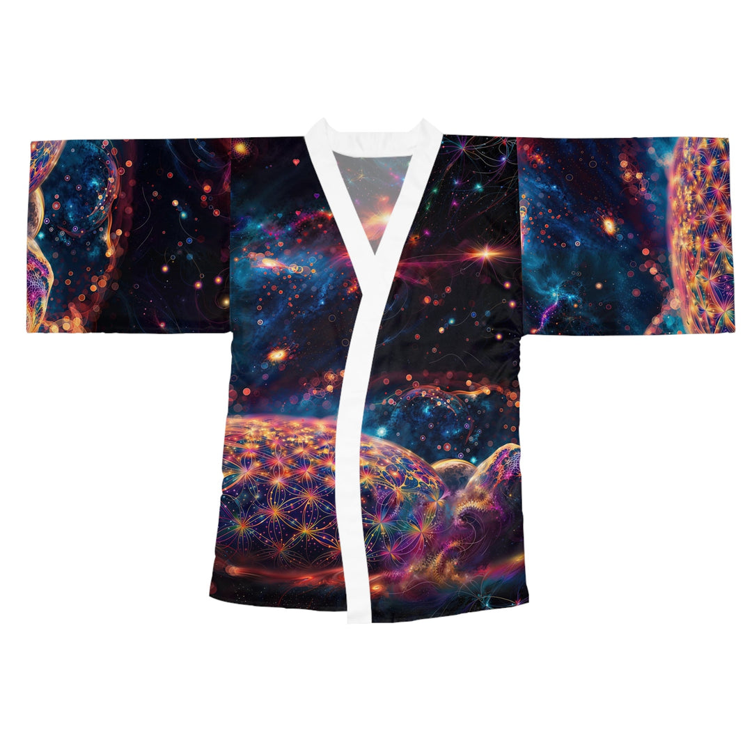 Cosmic Energy Tapestry - Long Sleeve Kimono Robe - All Over Prints - g(0D·IO) - XS - White -