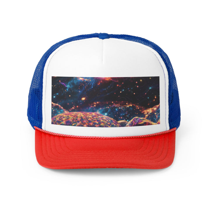 Cosmic Energy Tapestry - Trucker Hat - Hats - g(0D·IO) - Blue/Red - One size -