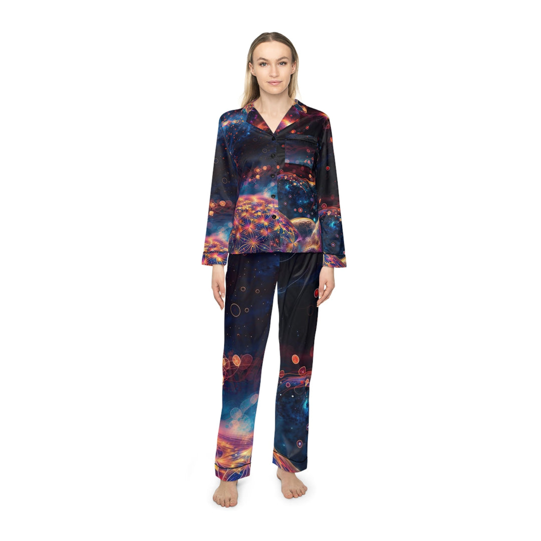 Cosmic Energy Tapestry - Women's Satin Pajamas - All Over Prints - g(0D·IO) - XS/S - Black -