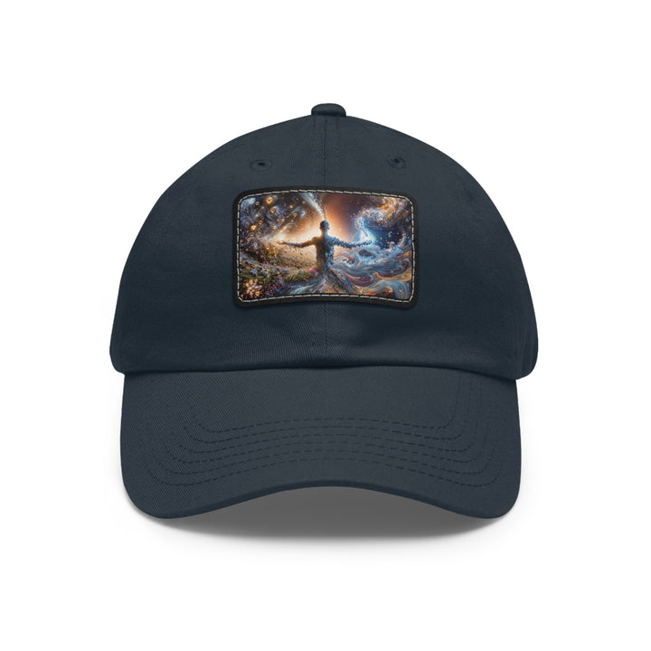 Cosmic Essence Unfurling - Dad Hat - Hats - g(0D·IO) - Navy / Black patch - Rectangle - One size