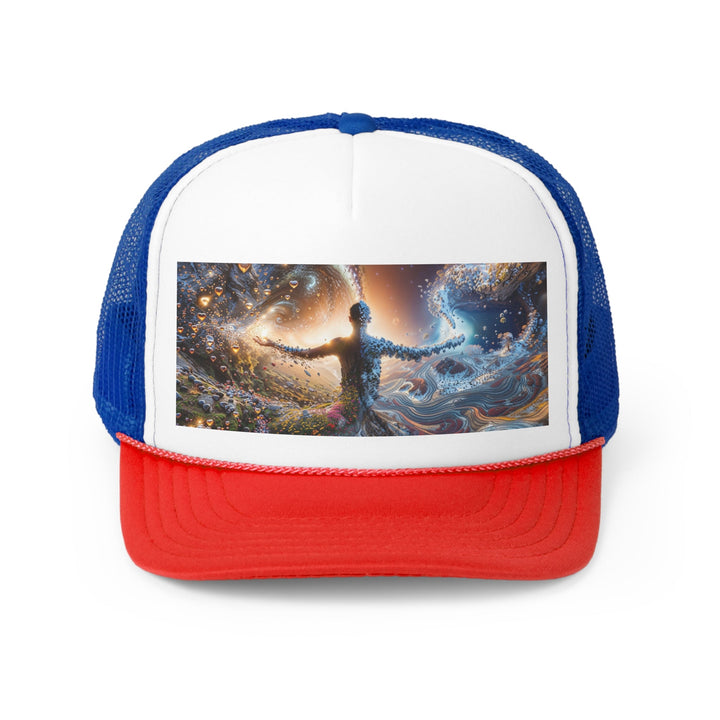 Cosmic Essence Unfurling - Trucker Hat - Hats - g(0D·IO) - Blue/Red - One size -