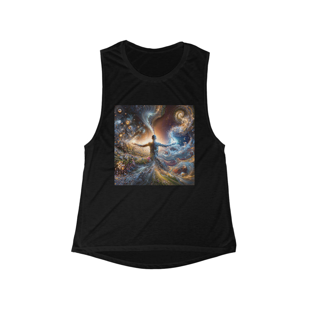 Cosmic Essence Unfurling - Women's Flowy Scoop Muscle Tank - Tank Top - g(0D·IO) - S - Black -