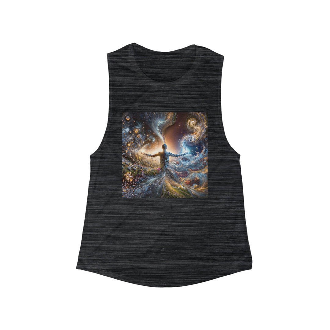 Cosmic Essence Unfurling - Women's Flowy Scoop Muscle Tank - Tank Top - g(0D·IO) - S - Black Slub -