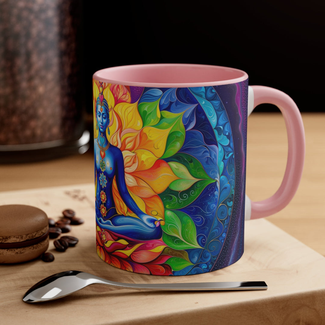 Cosmic Floral Meditation - Accent Coffee Mug - Mug - g(0D·IO) - Pink - 11oz -