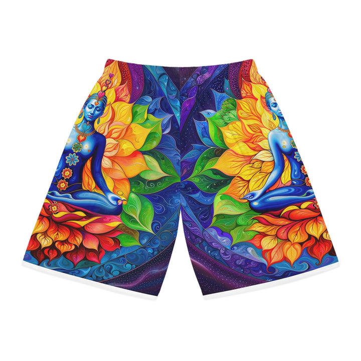 Cosmic Floral Meditation - AOP Basketball Shorts - All Over Prints - g(0D·IO) - Seam thread color automatically matched to design - XS -