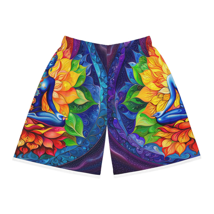 Cosmic Floral Meditation - AOP Basketball Shorts - All Over Prints - g(0D·IO) - Seam thread color automatically matched to design - XS -