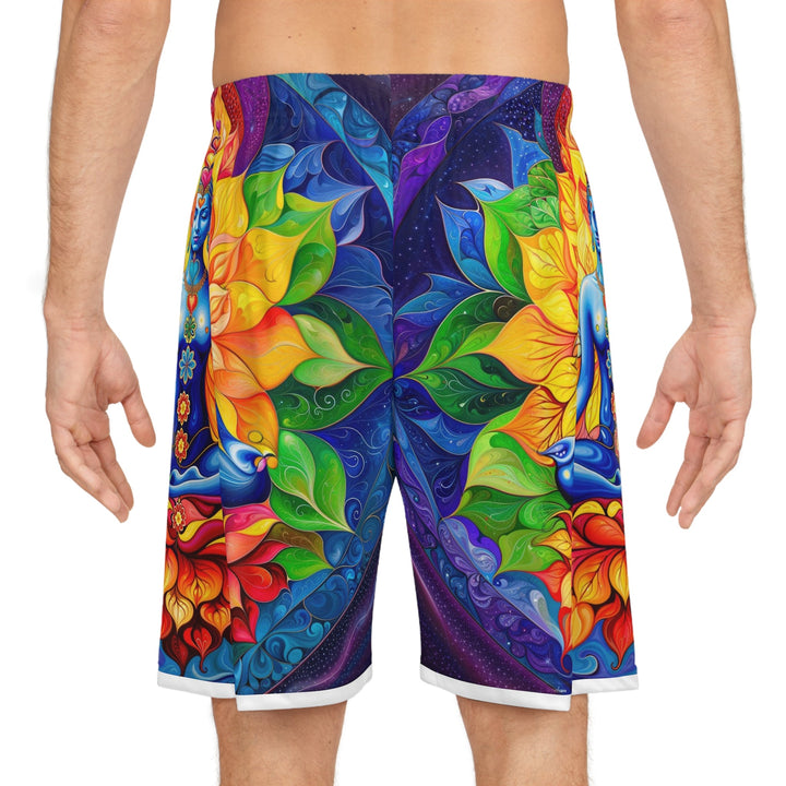 Cosmic Floral Meditation - AOP Basketball Shorts - All Over Prints - g(0D·IO) - Seam thread color automatically matched to design - XS -