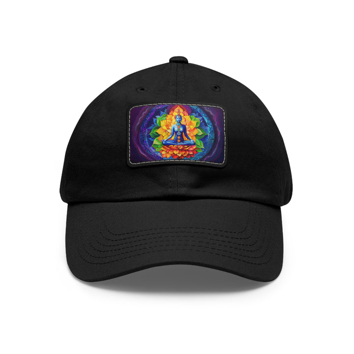 Cosmic Floral Meditation - Dad Hat - Hats - g(0D·IO) - Black / Black patch - Rectangle - One size