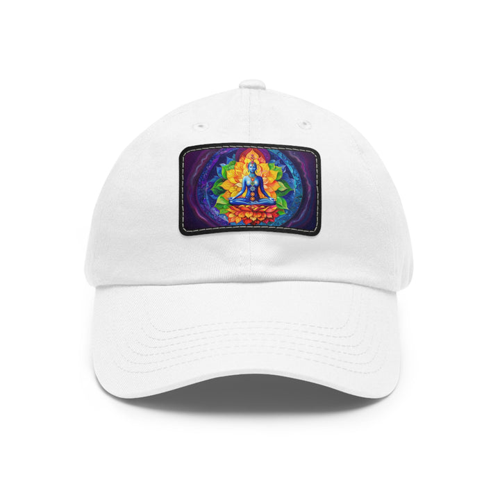 Cosmic Floral Meditation - Dad Hat - Hats - g(0D·IO) - White / Black patch - Rectangle - One size