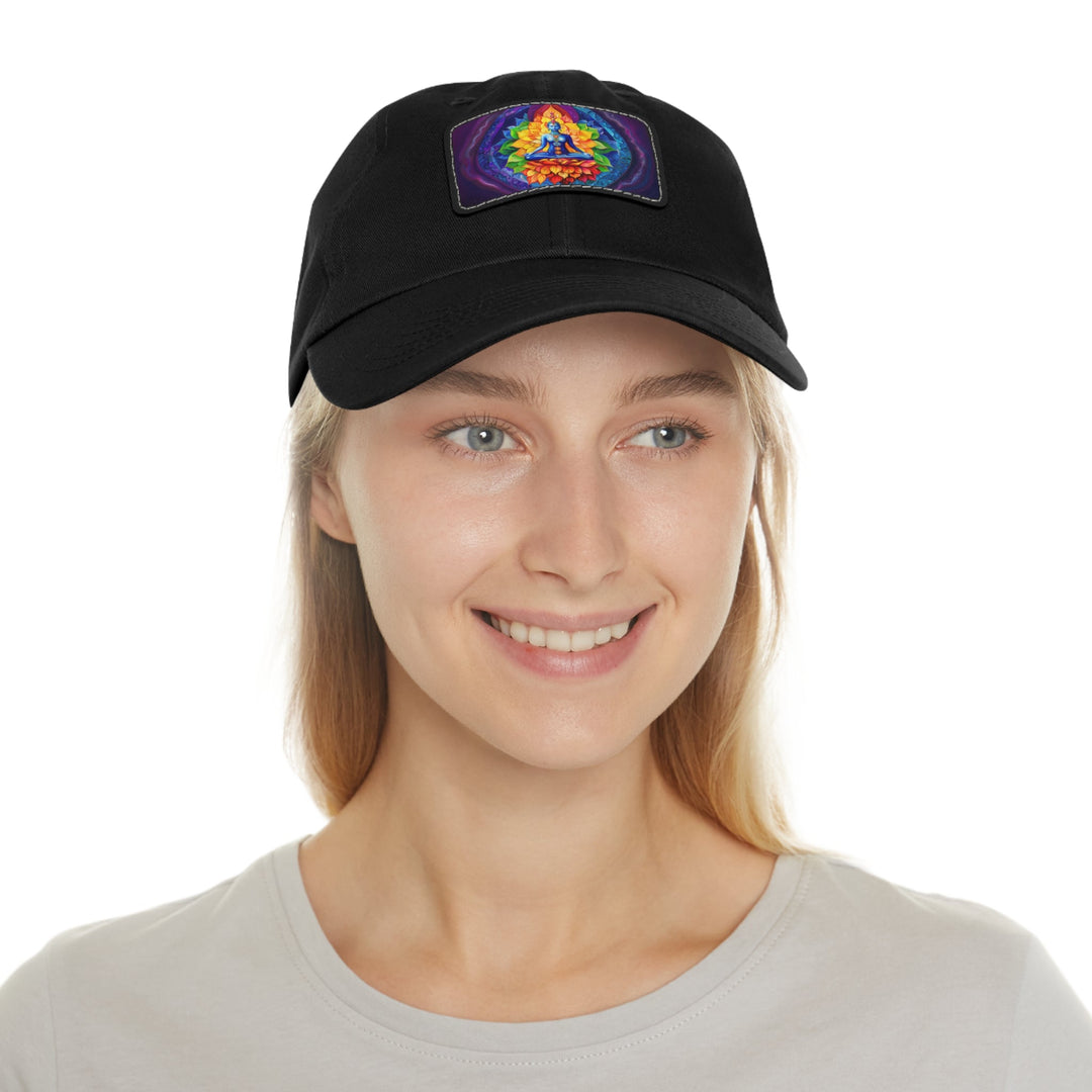 Cosmic Floral Meditation - Dad Hat - Hats - g(0D·IO) - White / Black patch - Rectangle - One size