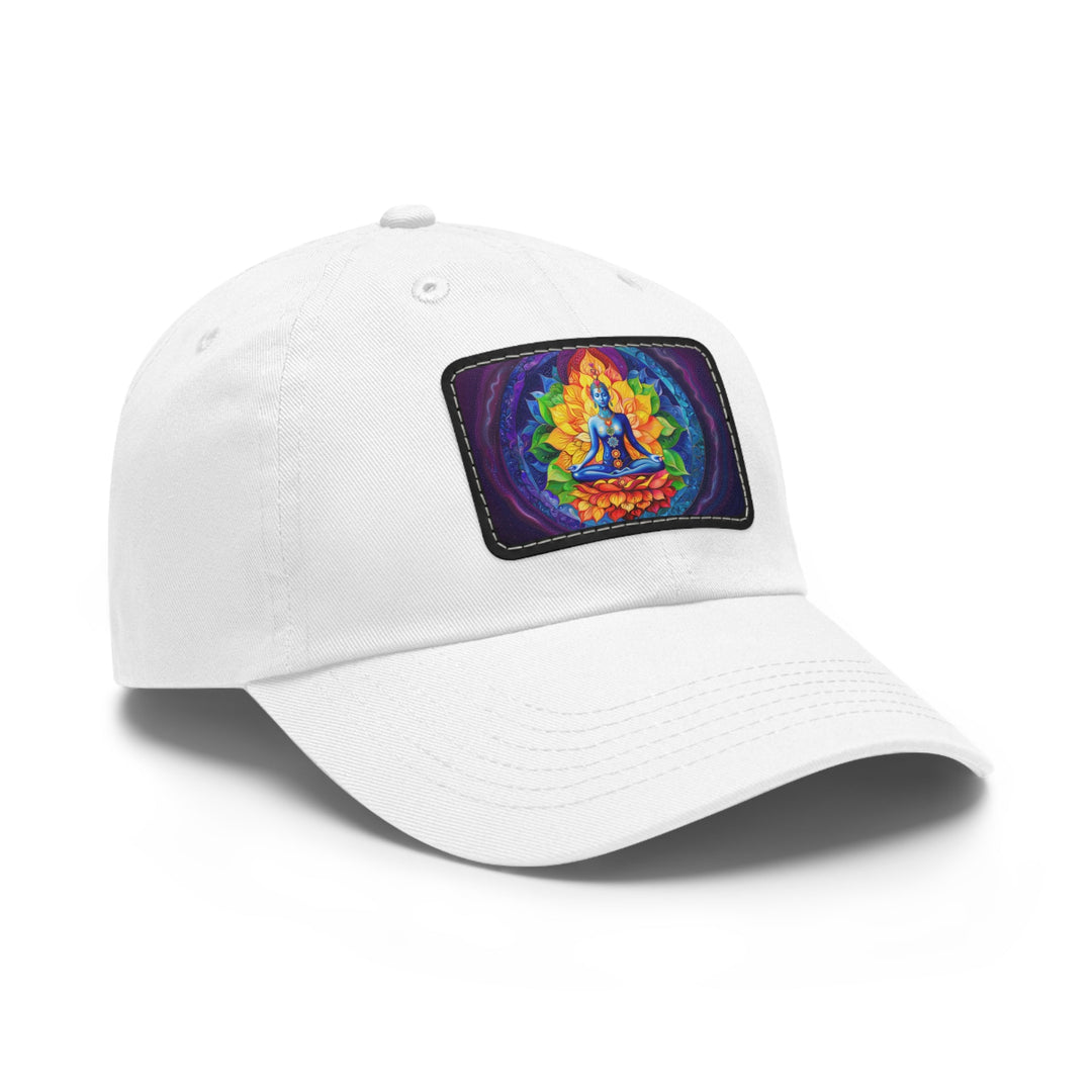 Cosmic Floral Meditation - Dad Hat - Hats - g(0D·IO) - White / Black patch - Rectangle - One size