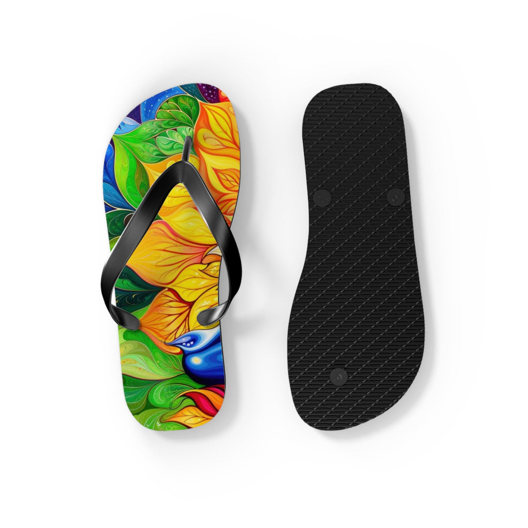 Cosmic Floral Meditation - Flip Flops - Shoes - g(0D·IO) - XL - Black sole -