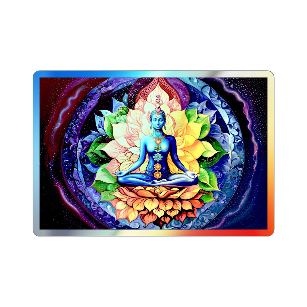 Cosmic Floral Meditation - Holographic Die-Cut Sticker - Paper products - g(0D·IO) - 3" × 3" - Die-Cut - Holographic