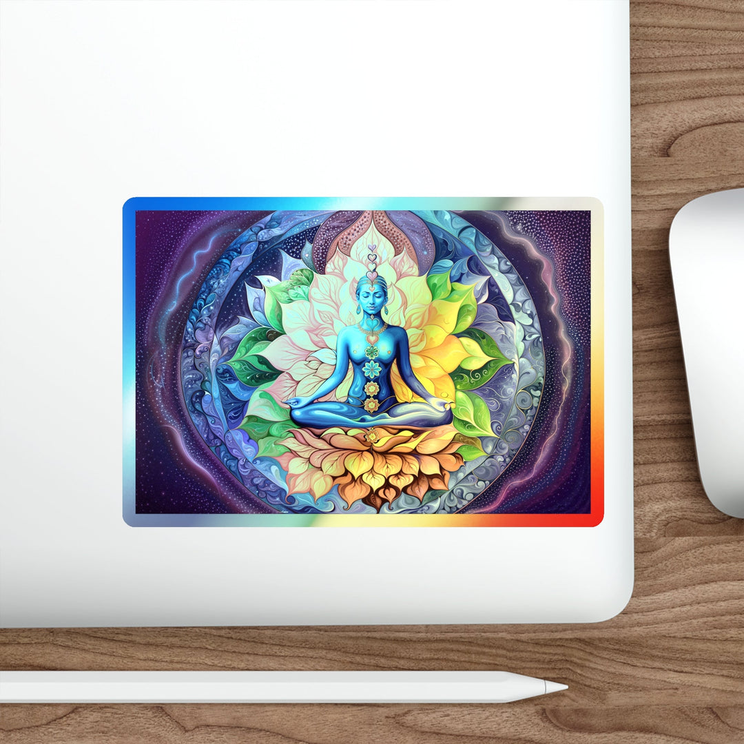 Cosmic Floral Meditation - Holographic Die-Cut Sticker - Paper products - g(0D·IO) - 5" × 5" - Die-Cut - Holographic