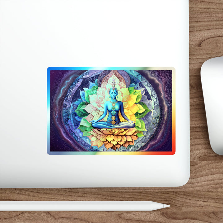 Cosmic Floral Meditation - Holographic Die-Cut Sticker - Paper products - g(0D·IO) - 5" × 5" - Die-Cut - Holographic