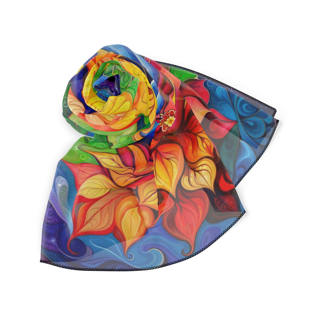 Cosmic Floral Meditation - Poly Scarf - Accessories - g(0D·IO) - Poly chiffon - 50" × 50" -