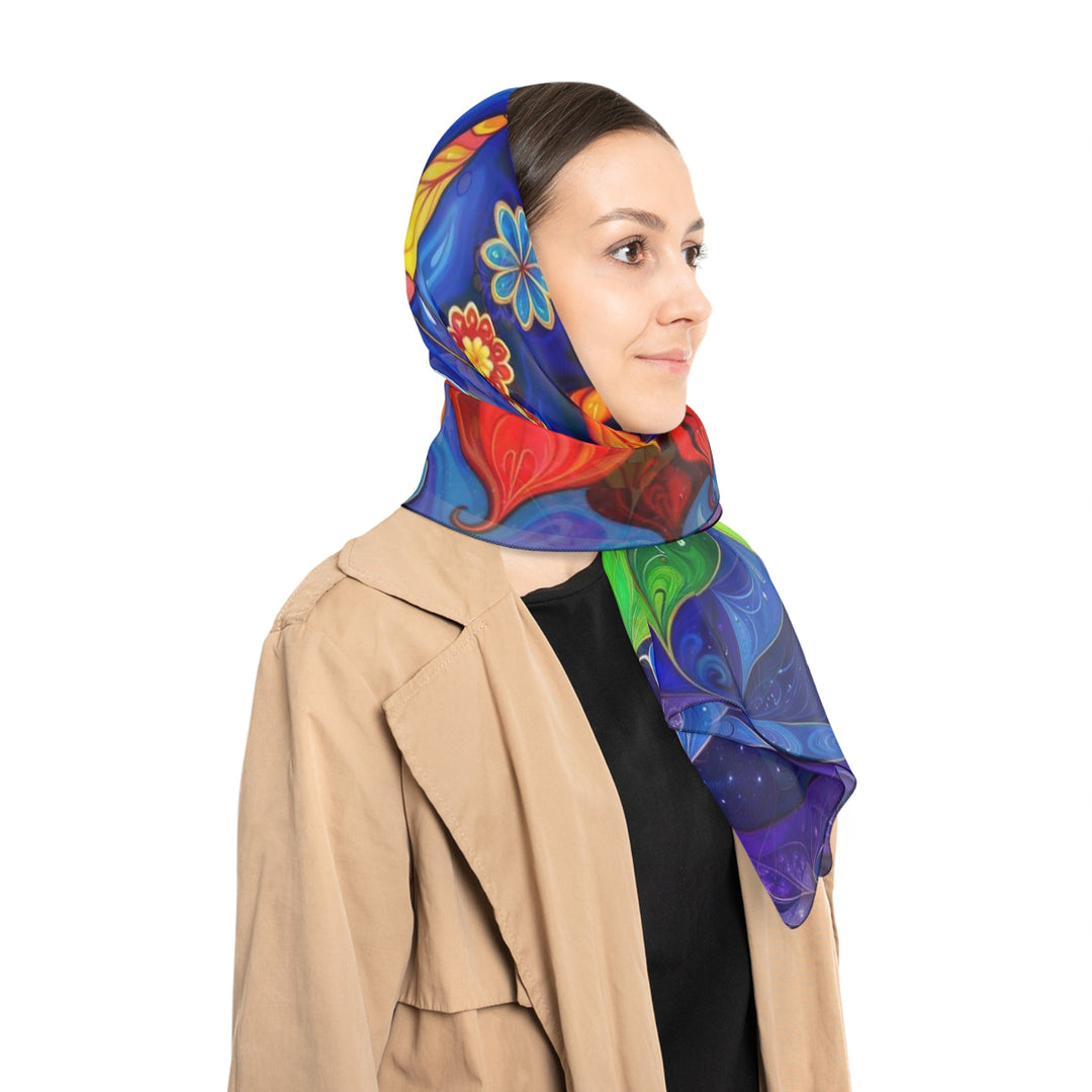 Cosmic Floral Meditation - Poly Scarf - Accessories - g(0D·IO) - Poly chiffon - 50" × 50" -