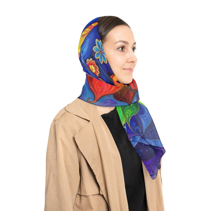 Cosmic Floral Meditation - Poly Scarf - Accessories - g(0D·IO) - Poly chiffon - 50" × 50" -